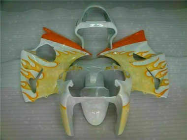 Purchase 2000-2002 White Yellow Flame Kawasaki ZX6R Bike Fairings UK