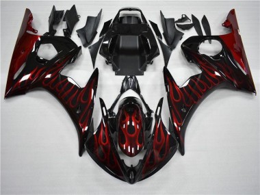 Purchase 2003-2005 Black Red Flame Yamaha YZF R6 Motorcycle Fairing UK