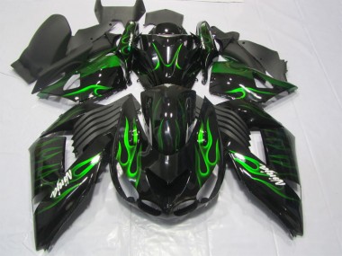 Purchase 2006-2011 Black Green Flame Ninja Kawasaki ZX14R ZZR1400 Motorcycle Replacement Fairings UK