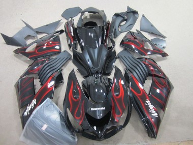 Purchase 2006-2011 Black Red Flame Ninja Kawasaki ZX14R ZZR1400 Motorcyle Fairings UK