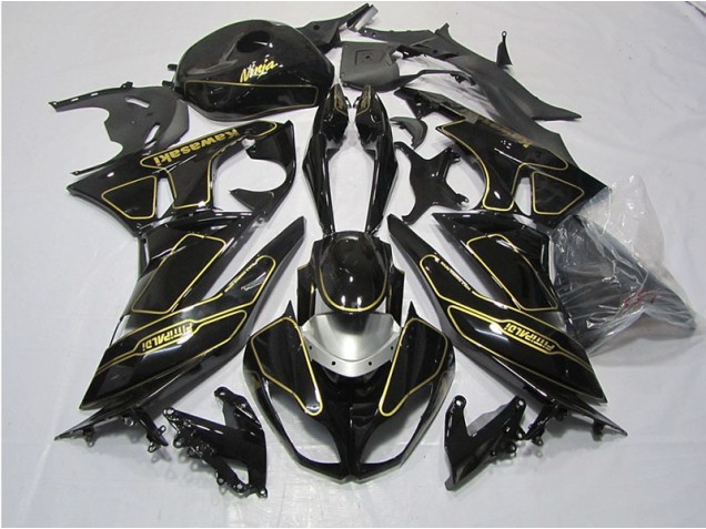 Purchase 2009-2012 Black Gold Kawasaki ZX6R Motorcycle Fairings Kit UK