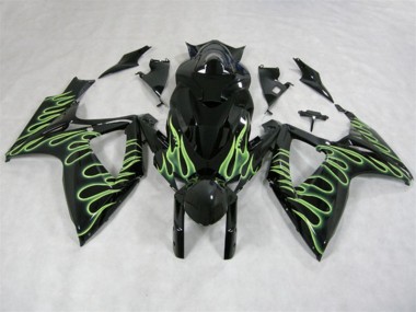 Purchase 2006-2007 Black Green Flame Suzuki GSXR600 Motorcycle Fairings UK