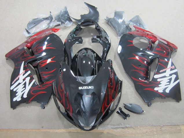 Purchase 1996-2007 Black Red Flame Suzuki GSXR1300 Hayabusa Motorcylce Fairings UK